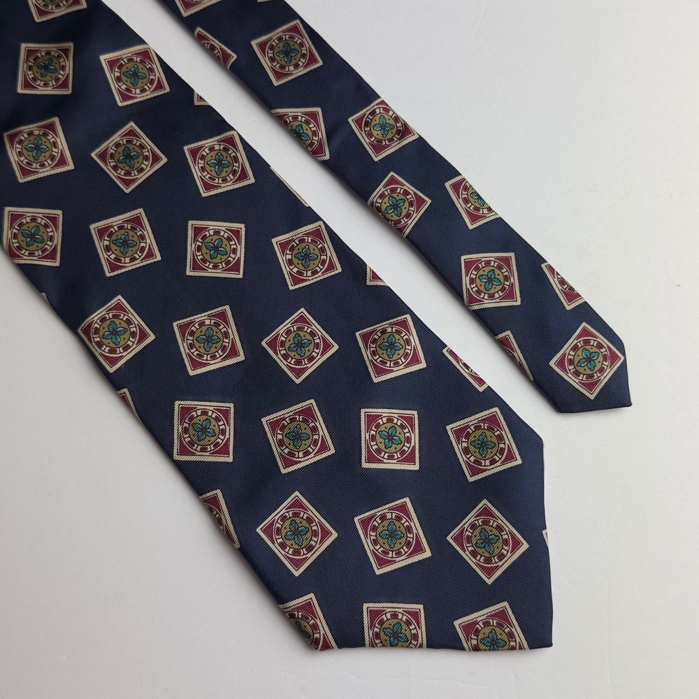 Chaps Ralph Lauren Men Navy Blue Geometric Medallion Cotton Silk Mogador Tie USA